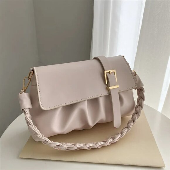Bailey's Pleated Chic Belted Satchel, WHITE - Picture 2 of 3